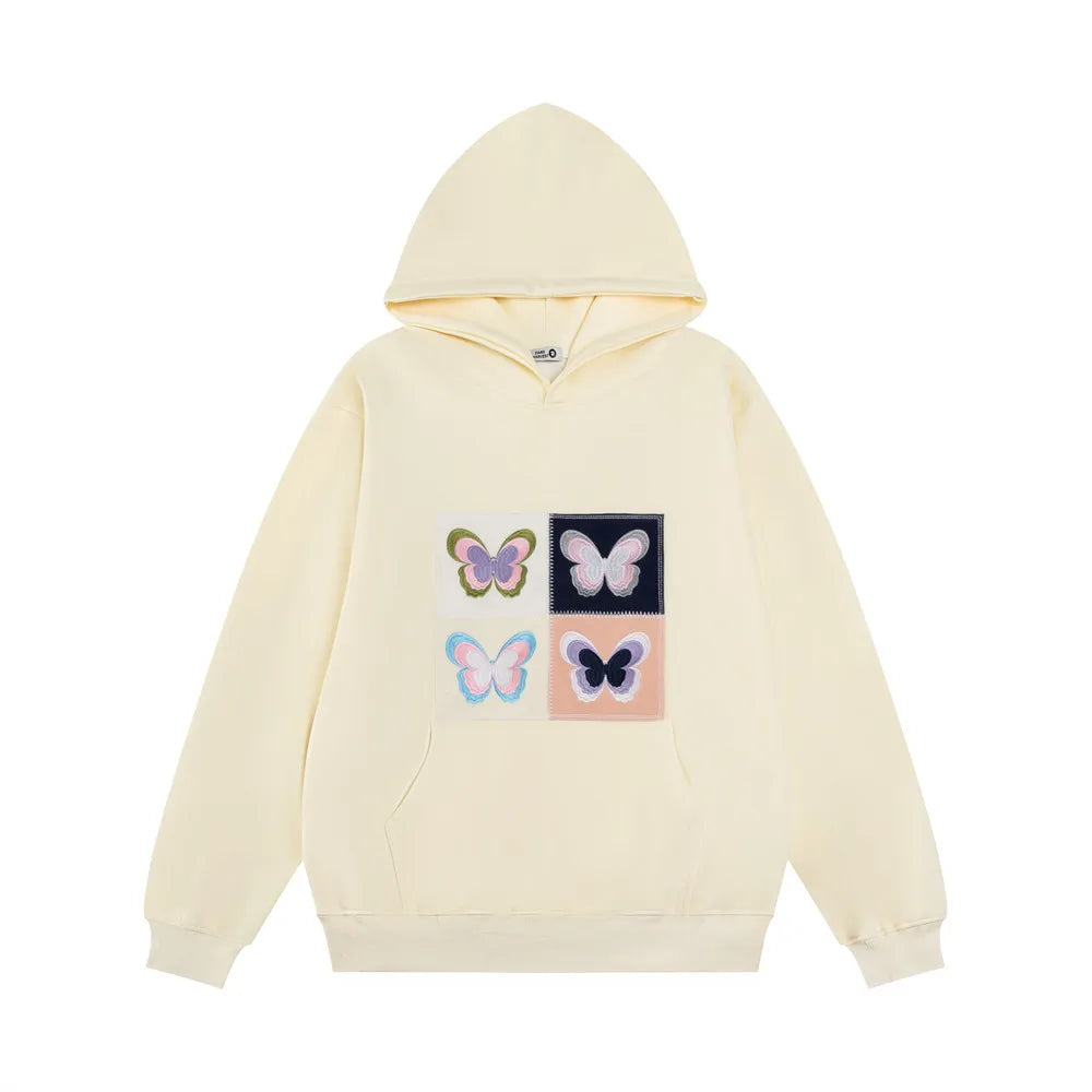 Butterfly Embroidery Drop Shoulder Hoodie