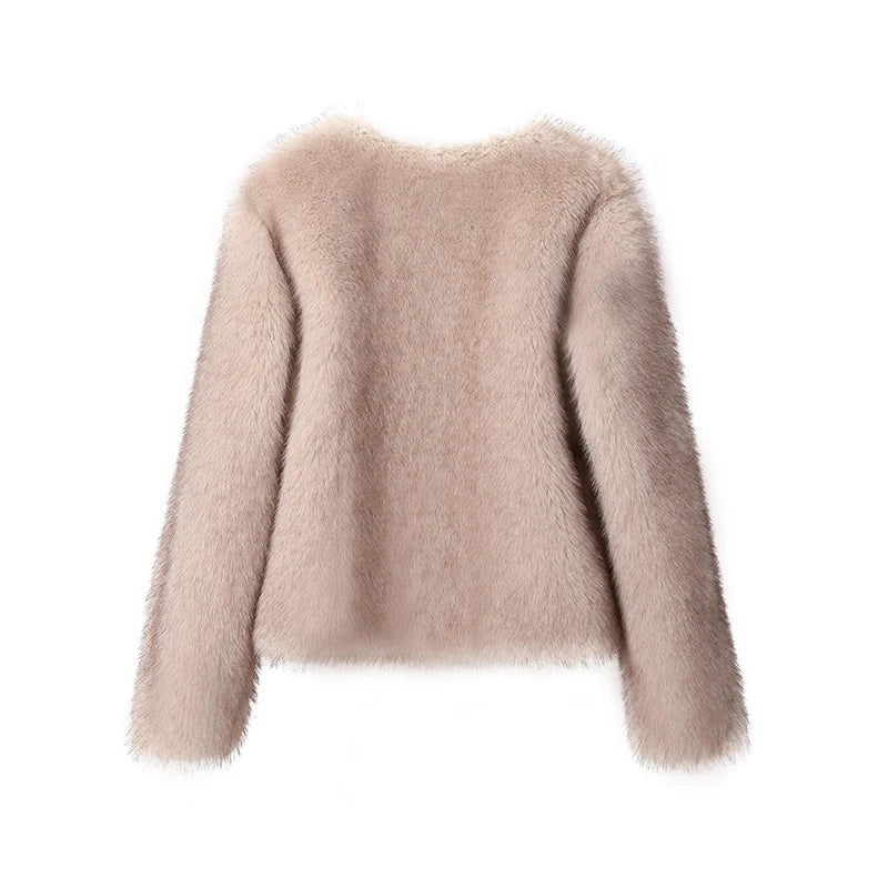 Luxury Cropped Faux Fur Coat Jacket
