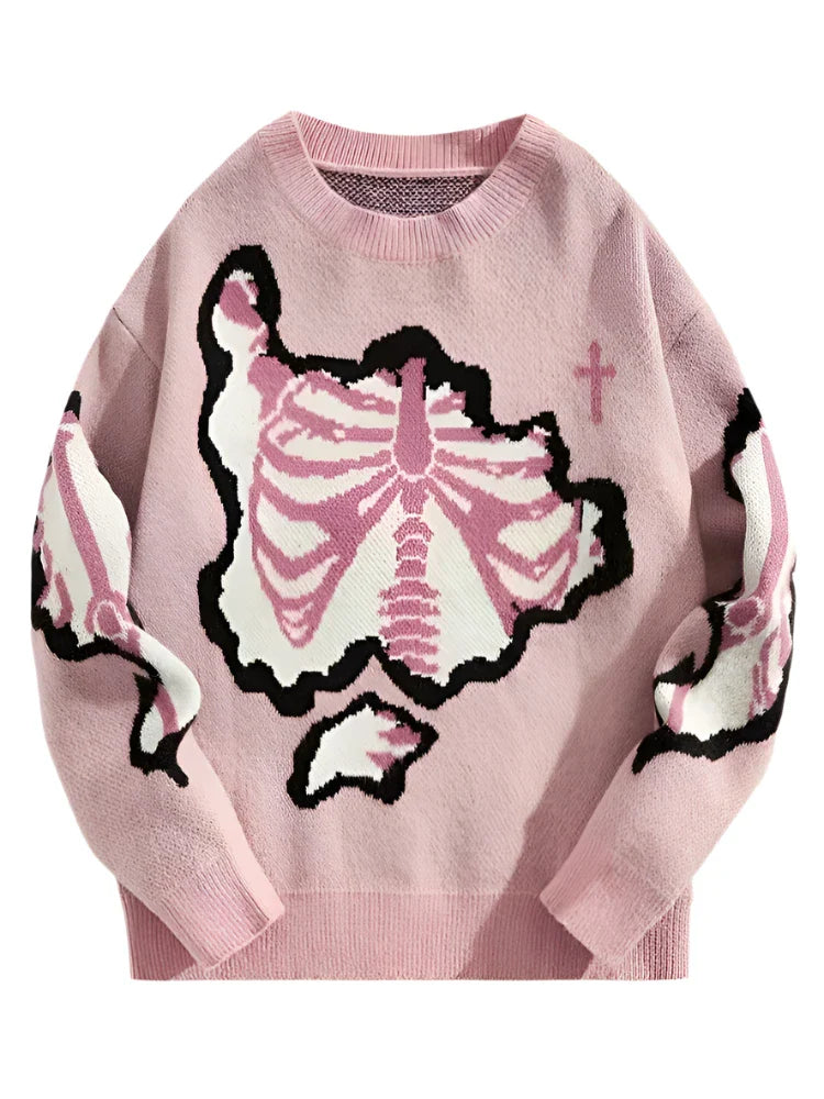 Y2k Skeleton Exposed Chest Sweater