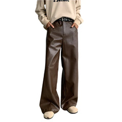 Wide Leg Leather Casual Pants