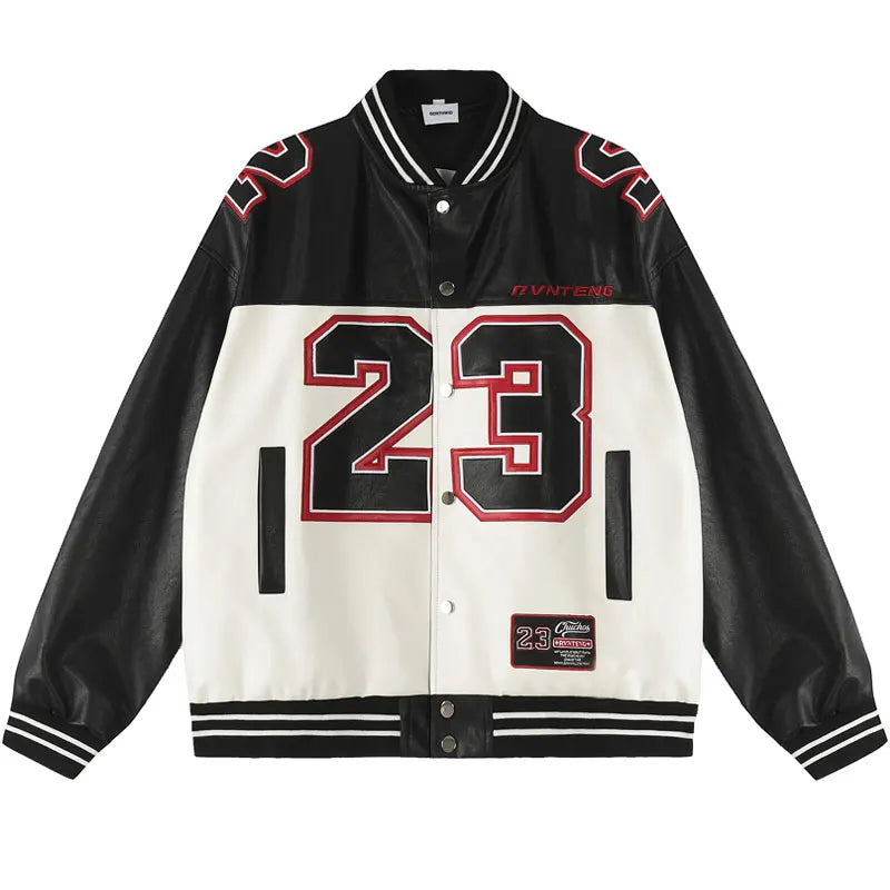 Y2k Contrast Color Leather Jacket
