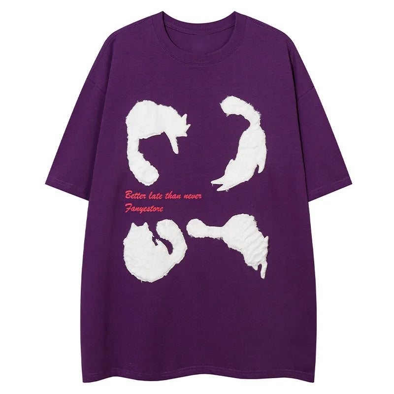 Y2K Crazy Cats Patch T-Shirt