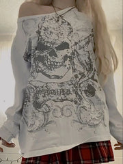 Punk Skull Off-Shoulder Sweater