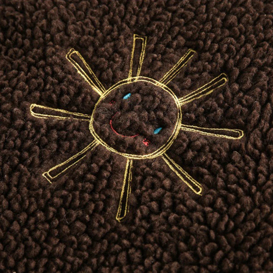 Embroidered Fleece Button-Up Jacket