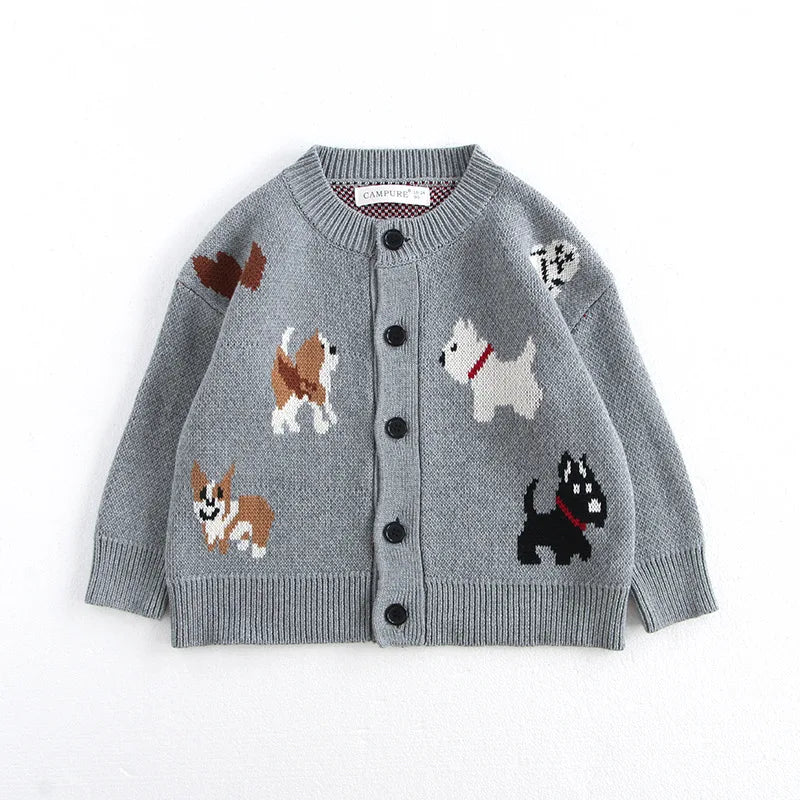 MiniAinis Knitted Cute Dog Pattern Cardigen