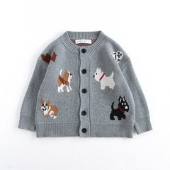 MiniAinis Knitted Cute Dog Pattern Cardigen