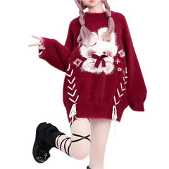 Red Kawaii Knitted Bunny Sweater