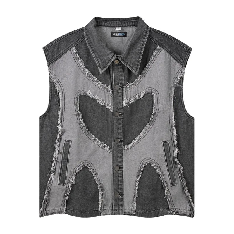 High Street Washed Raw Edge Denim Vest