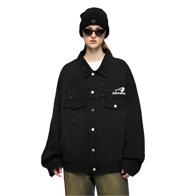 Versatile Distressed Denim Loose Jacket