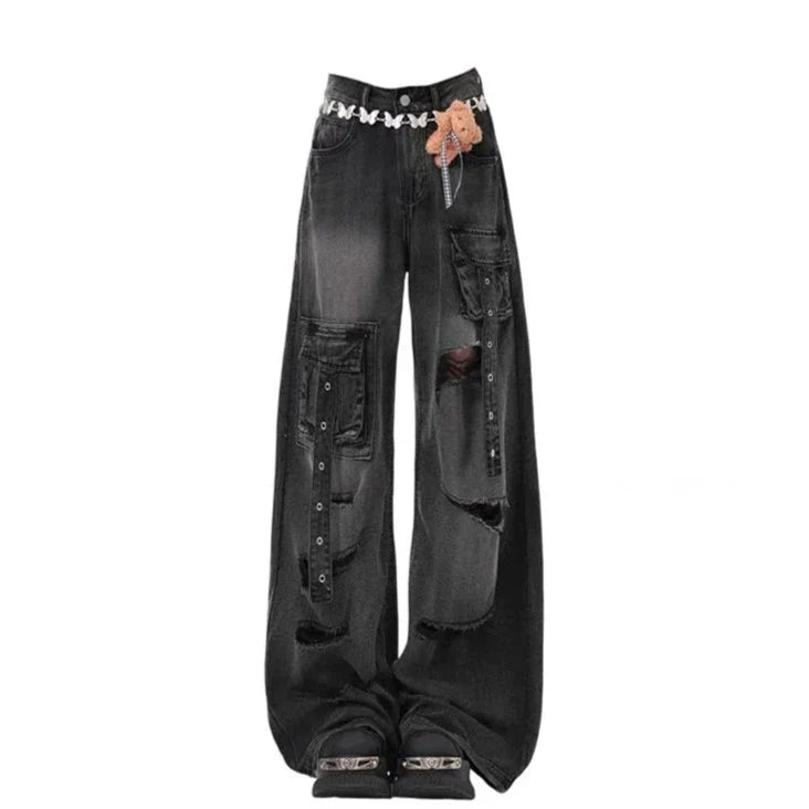 Y2K Ripped Gothic Cargo Jean