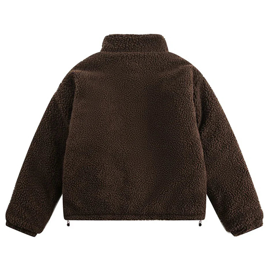 Embroidered Fleece Button-Up Jacket