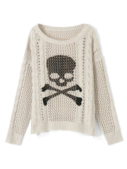 Y2K Skull Graphic Distressed Knit Sweater