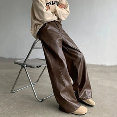 Wide Leg Leather Casual Pants