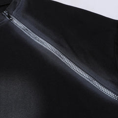 Y2K Double Zipper "BACKONMY" Black Oversized T-Shirt