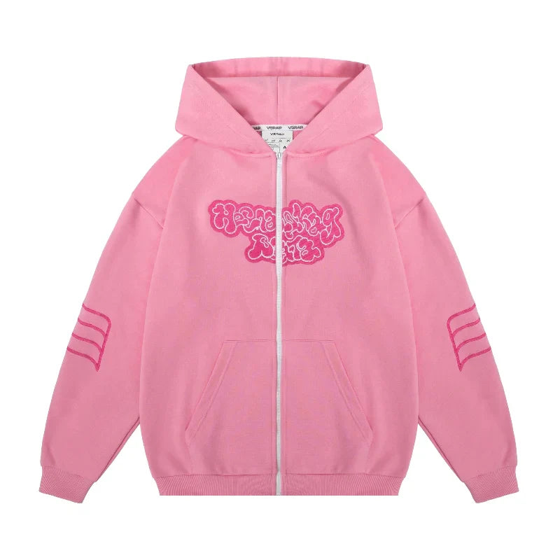Y2K Pink Letter Art Zip Up Hoodie