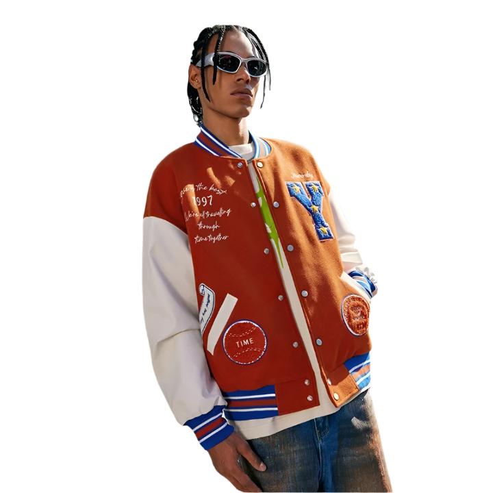 Patchwork Embroidery Varsity Jacket