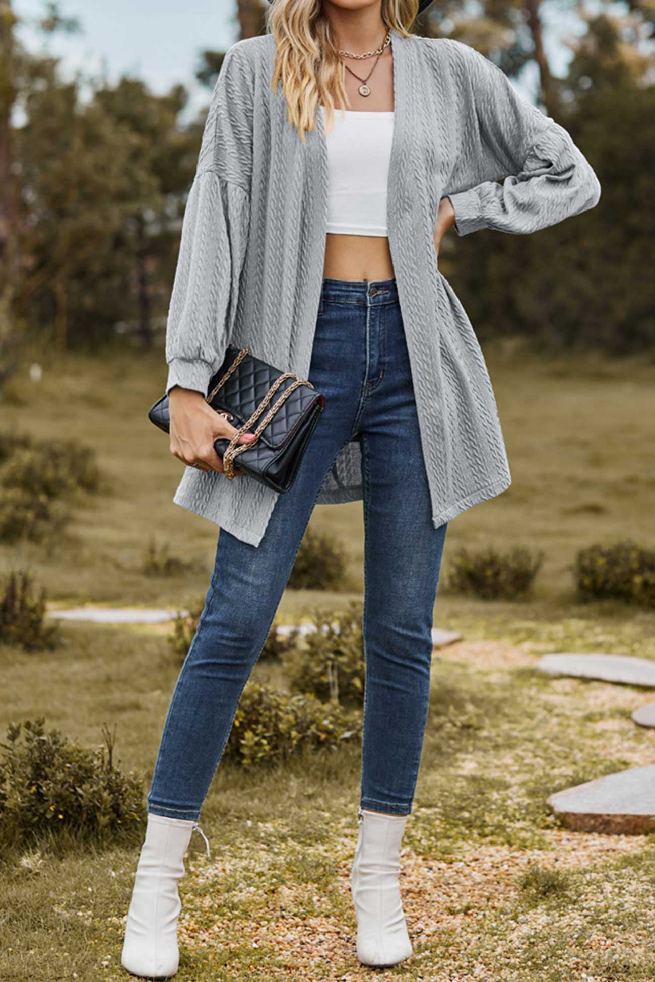 Solid Cable Knit Long Cardigan