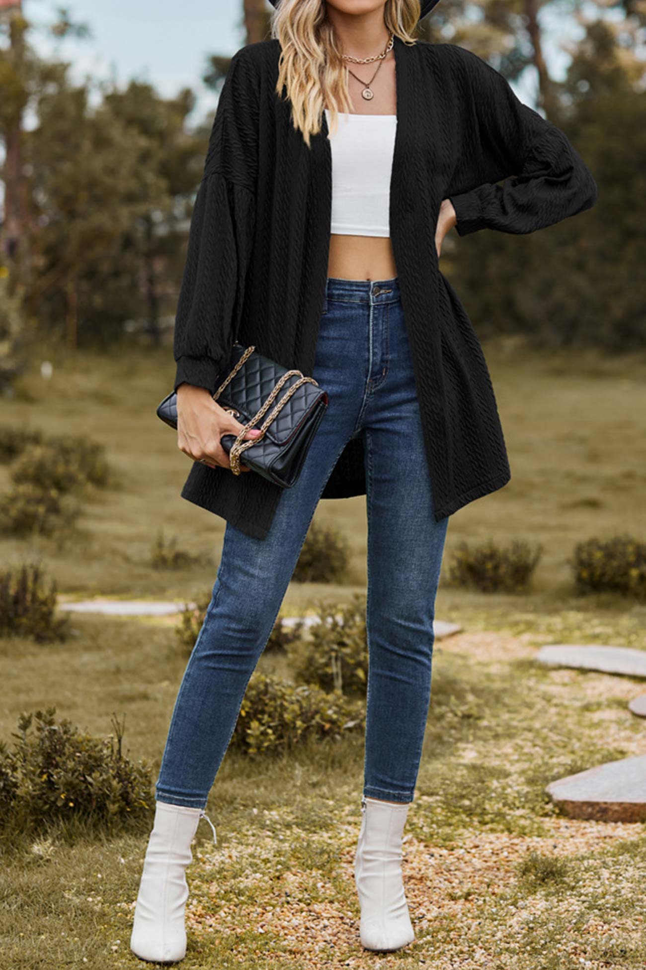 Solid Cable Knit Long Cardigan