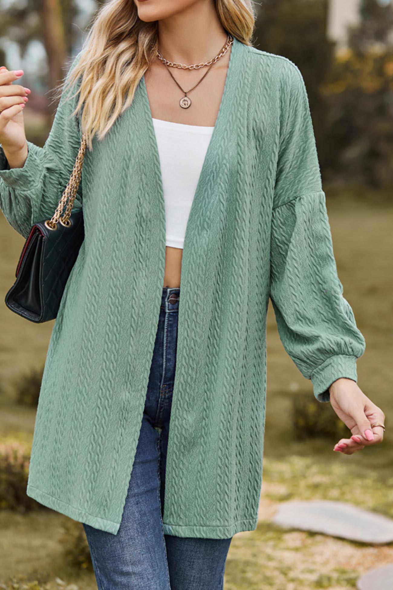 Solid Cable Knit Long Cardigan