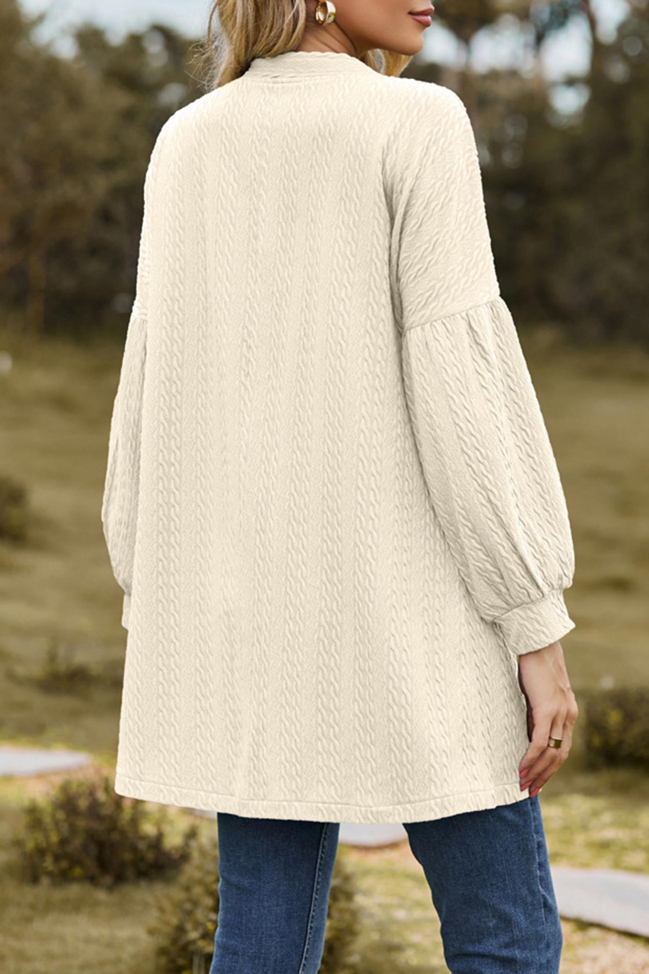 Solid Cable Knit Long Cardigan