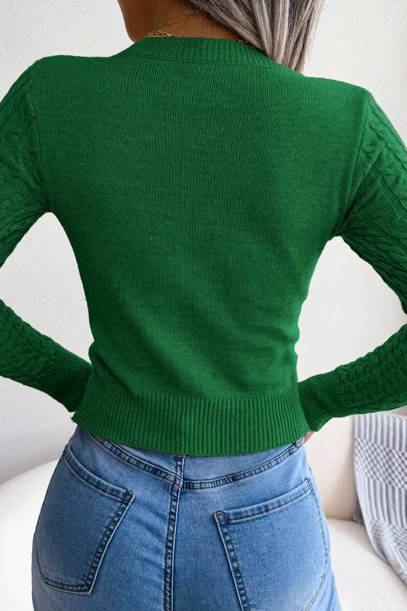 Solid Color Cable Knit Cut-out Sweater