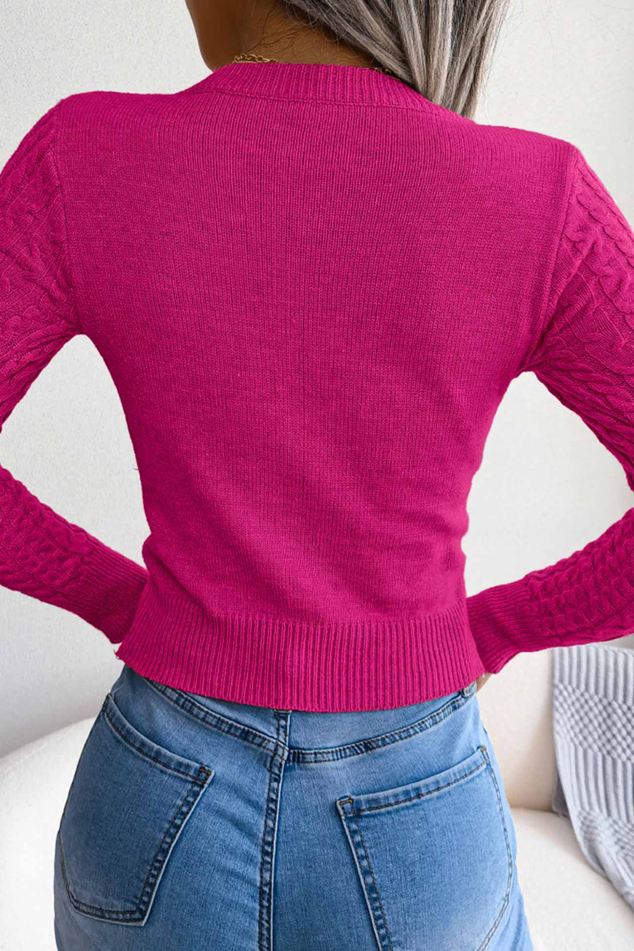 Solid Color Cable Knit Cut-out Sweater