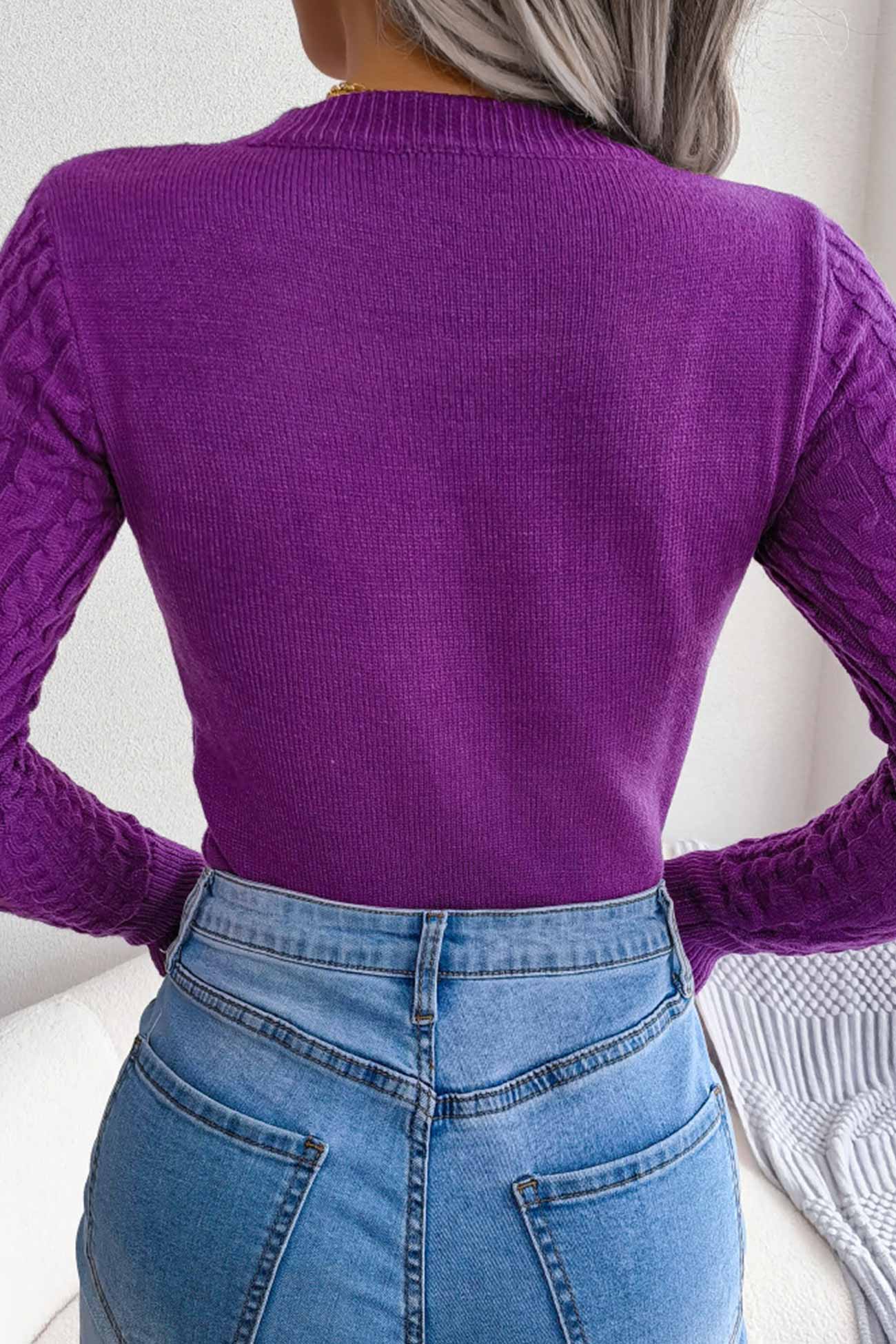 Solid Color Cable Knit Cut-out Sweater