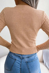 Solid Color Cable Knit Cut-out Sweater