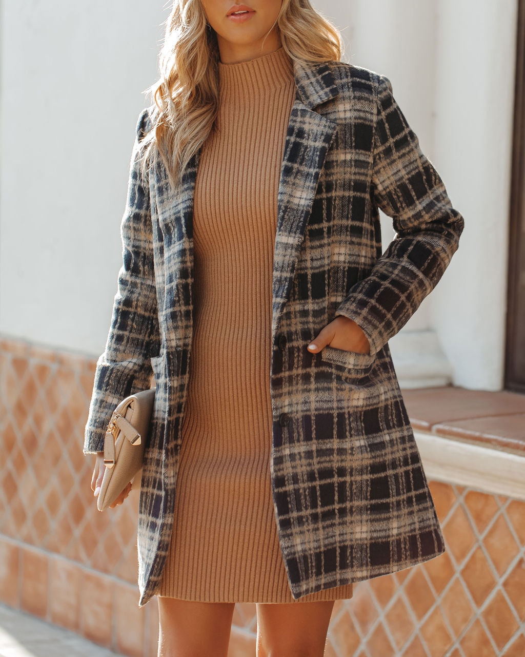 Stan Pocketed Plaid Coat - Midnight Navy