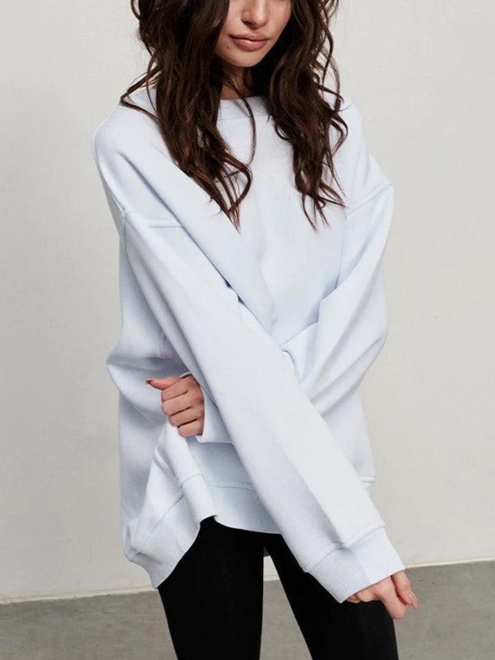 Solid Crew Neck Oversized Sweatshirt - HouseofHalley