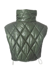 Solid Color Argyle High Neck Drawstring Short Puffer Jacket - HouseofHalley