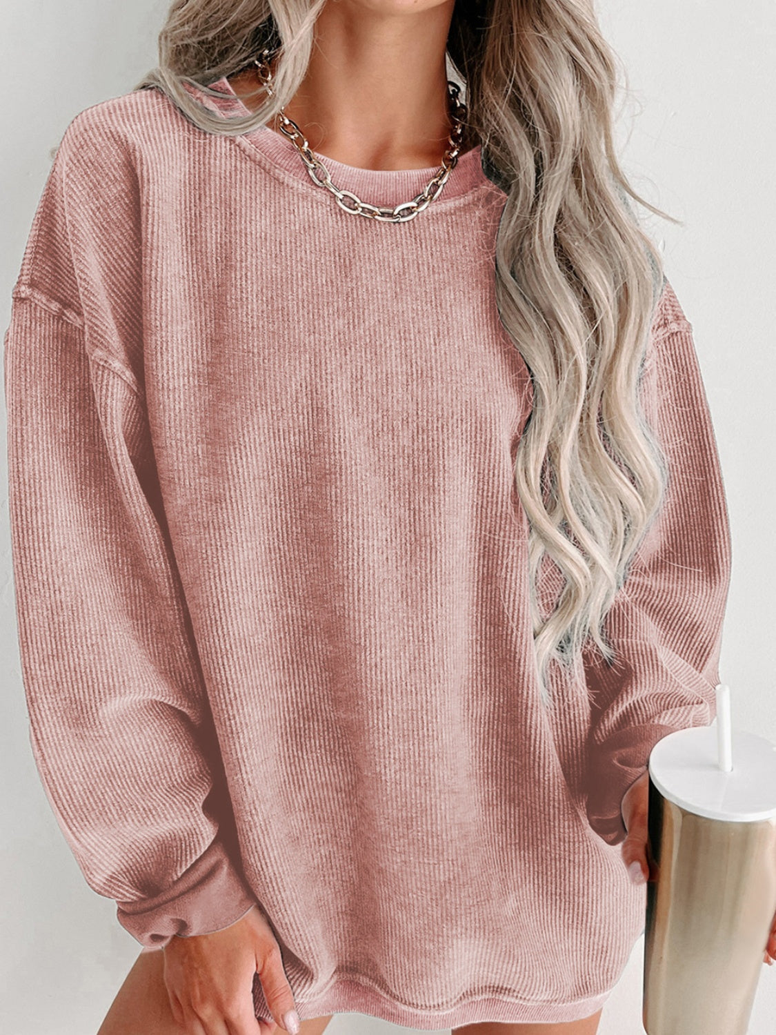 Round Neck Dropped Shoulder Washed Out Casual Sweatshirt