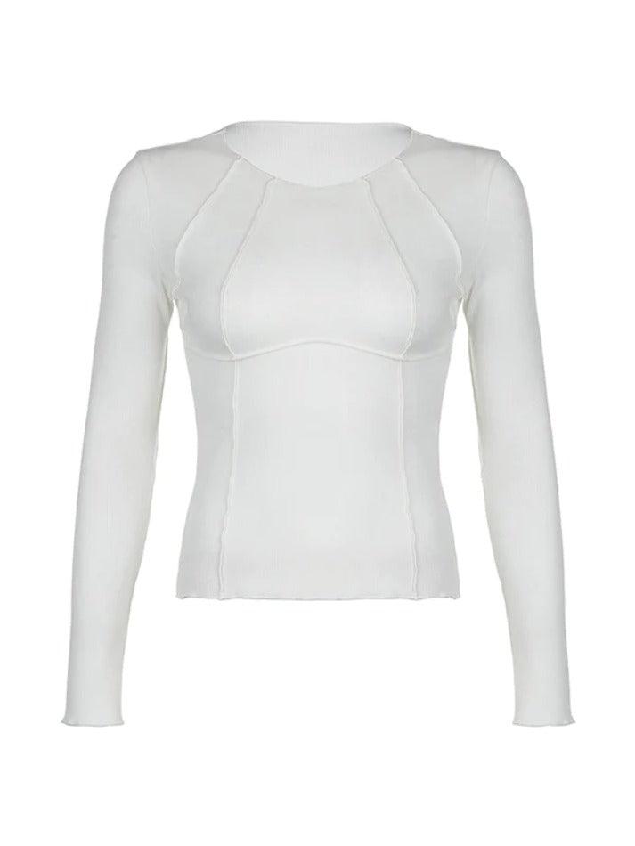 Solid Rib Seam Detail Long Sleeve Knit - HouseofHalley