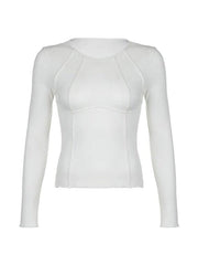Solid Rib Seam Detail Long Sleeve Knit - HouseofHalley