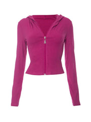 Solid Zip Up Hooded Cropped Long Sleeve Knit - HouseofHalley