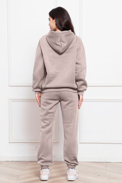 Drop Shoulder Long Sleeve Hoodie and Pants Set 2 Piece Sweater and Pants Set