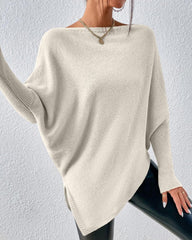 Solid Color Sweater with Irregular Hem