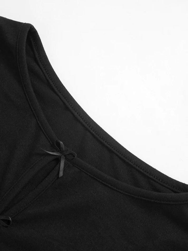 Solid Cutout Bow Decor Long Sleeve Tee - HouseofHalley