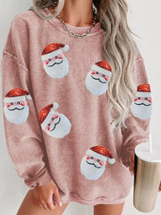 Sequin Santa Patch Ribbed Sweatshirt Christmas Sweater