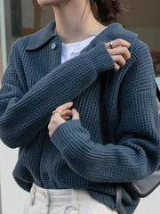 Solid Waffle Lapel Neck Cardigan - HouseofHalley