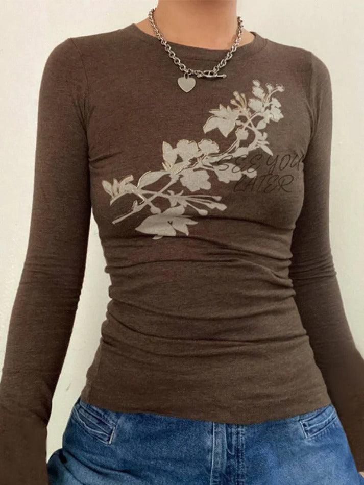 Vintage Flower Print Trumpet Sleeve Long Sleeve Tee - HouseofHalley