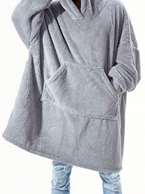 Long Sleeve Pocketed Hooded Fuzzy Sweater Lounge Top