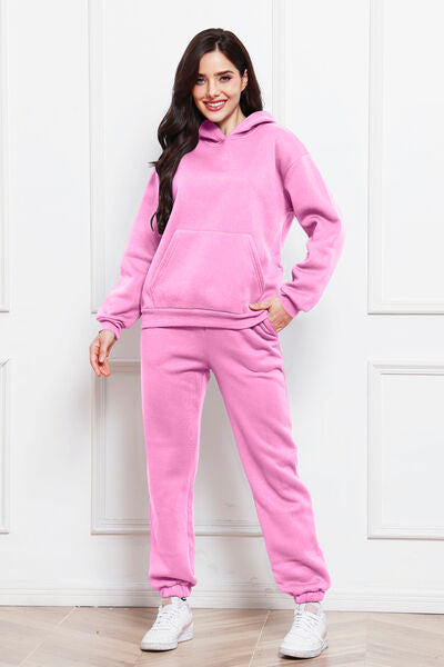 Drop Shoulder Long Sleeve Hoodie and Pants Set 2 Piece Sweater and Pants Set