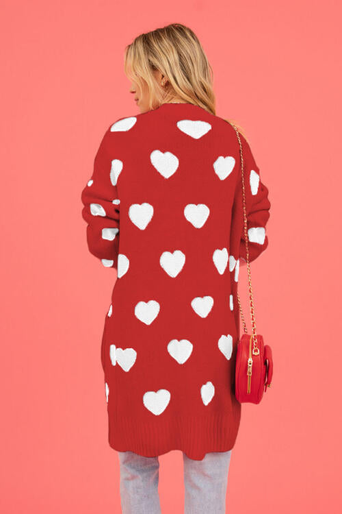 Heart Graphic Open Front Cardigan with Pockets Sweater