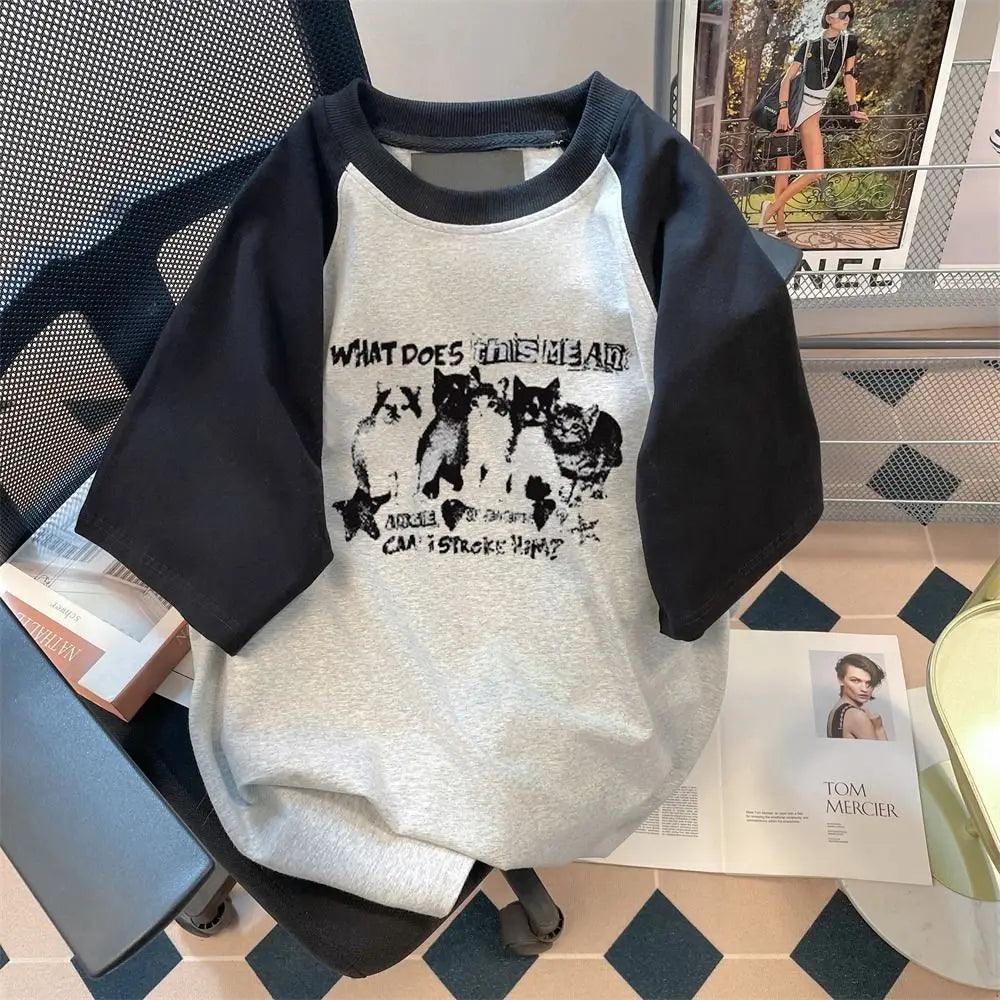 American Fashion Y2K Kitten Graphic T-Shirt