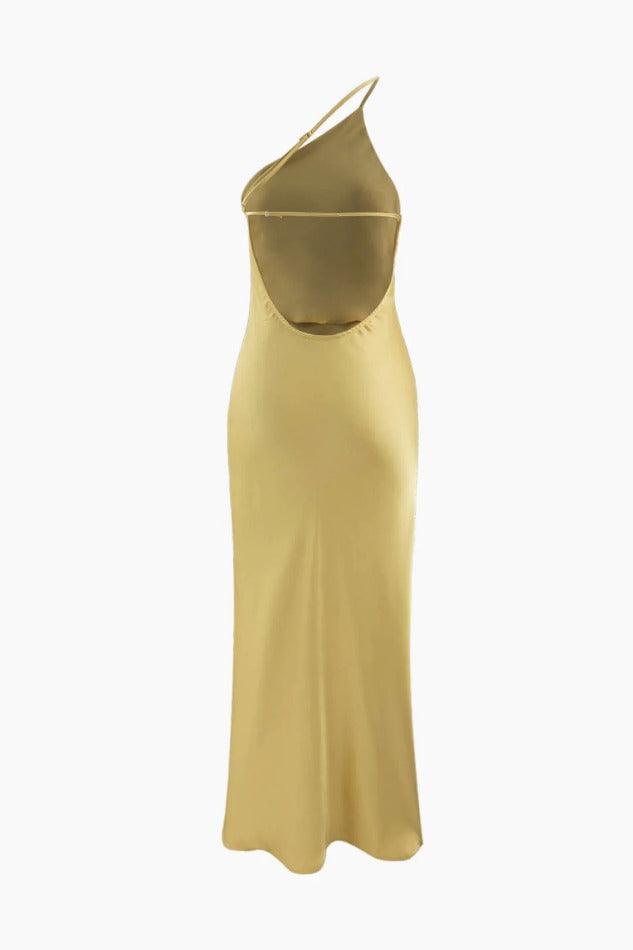 Asymmetric Satin Backless Slit Midi Dress - HouseofHalley