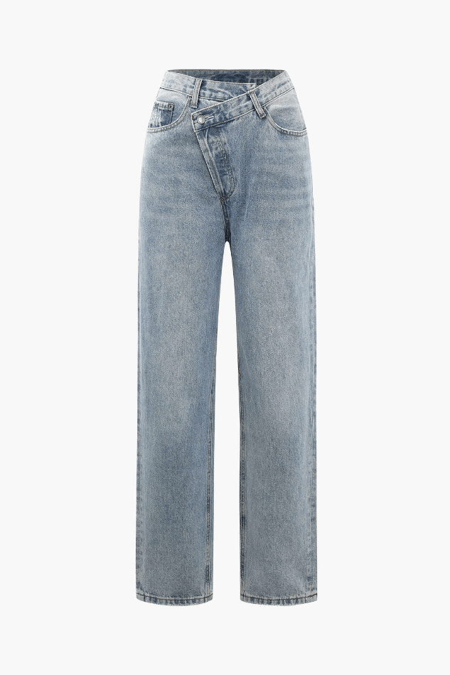 Asymmetric Waist Straight Leg Jeans - HouseofHalley