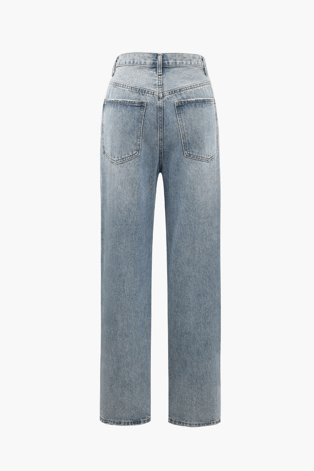 Asymmetric Waist Straight Leg Jeans - HouseofHalley