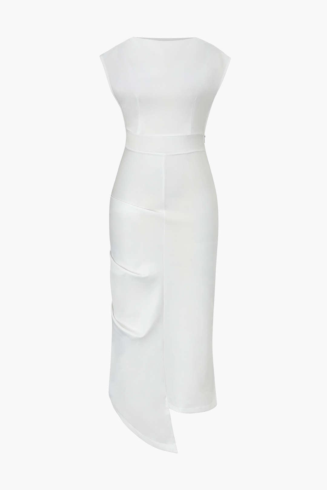 Asymmetrical Pleated Sleeveless Midi Dress - HouseofHalley