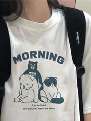 Short Sleeve Animal & Lettering Print Loose-Fit Top - HouseofHalley